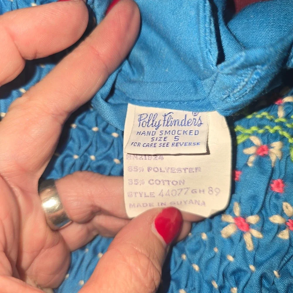 VINTAGE Polly Flinders Hand Smocked Bright Blue Dress Size‎ 5 Style#44077